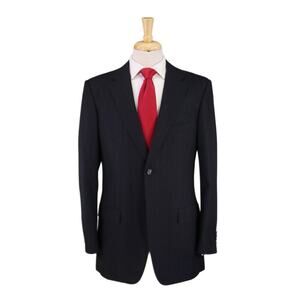 Nervesa Black w/ Purple Pinstripe 2-Btn Super 130's Wool Flannel Fleece Suit 40L